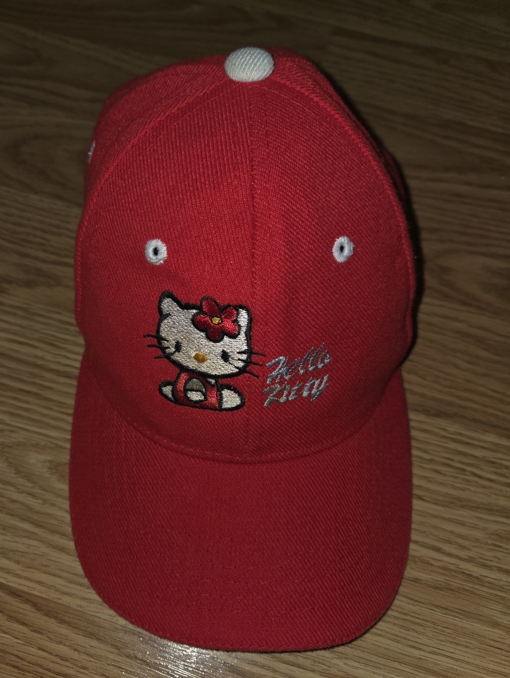 Vintage Kids Youth Adjustable Red Hello Kitty Wool Ball Cap Hat